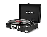 ION Audio Vinyl Motion Air - Retro Plattenspieler mit Lautsprecher / Bluetooth Plattenspieler Koffer mit wideraufladbarem Akku und Vinyl zu MP3 Konvertierungsoftware