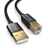 PAXO 3m Nylon USB Druckerkabel, schwarz, USB A Stecker auf USB B, Ladekabel, Datenkabel, Goldstecker