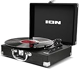 ION Audio Vinyl Motion Air - Retro Plattenspieler mit Lautsprecher / Bluetooth Plattenspieler Koffer mit wideraufladbarem Akku und Vinyl zu MP3 Konvertierungsoftware